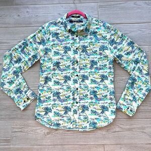 On The Road Mens Multicolor Tropical Hawaiian Slim‎ Fit Button Up Shirt Medium